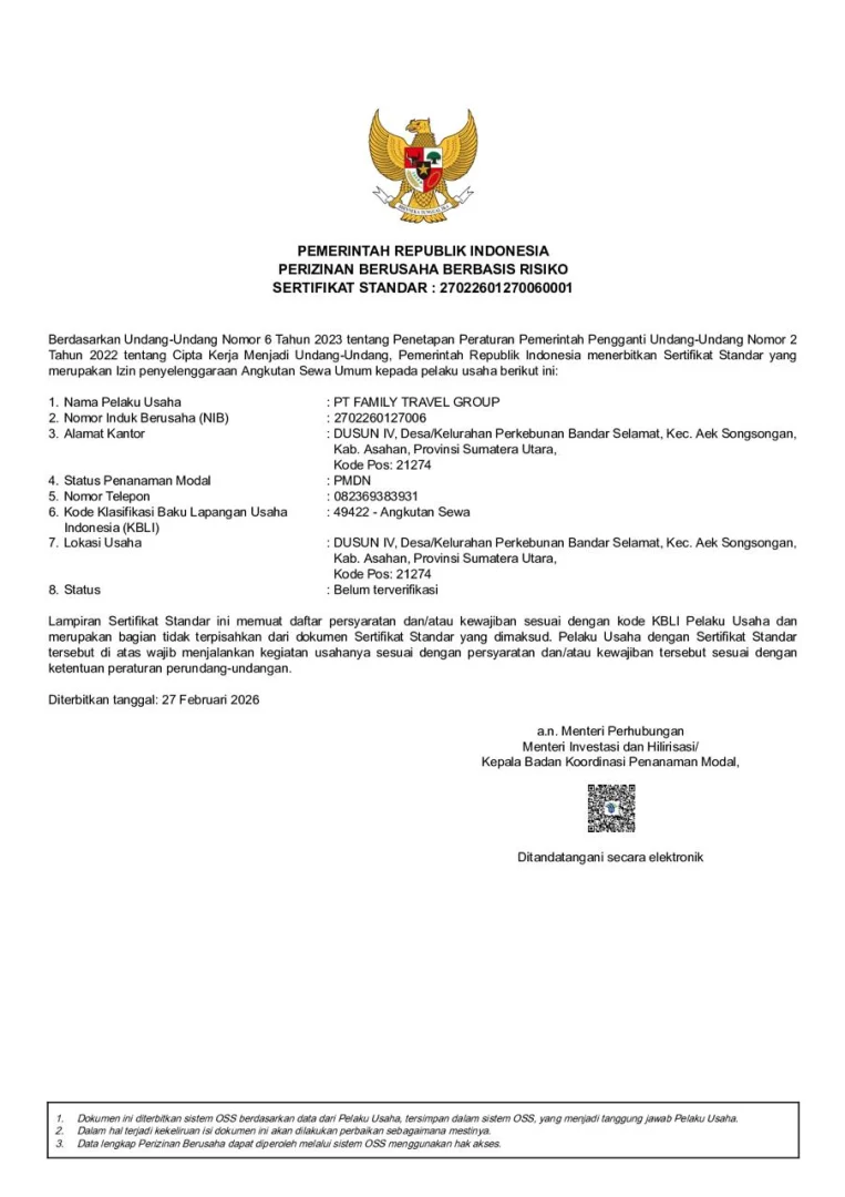 SURAT NIB PT.FAMILY TRAVEL GROUP