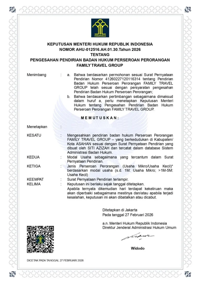 SERTIFIKAT PT.FAMILY TRAVEL GROUP